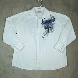 Eighty Eight Vintage White Y2K Cyber Goth Button Up Shirt Cross Wings 2XL